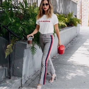 MOTHER The Shaker Prep High Waist Fray Crop Plaid Pants Happy People Read
